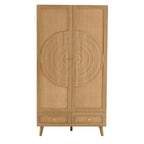 Dusklia - Raven Rattan 2 Door Wardrobe with Drawers - Light Wood