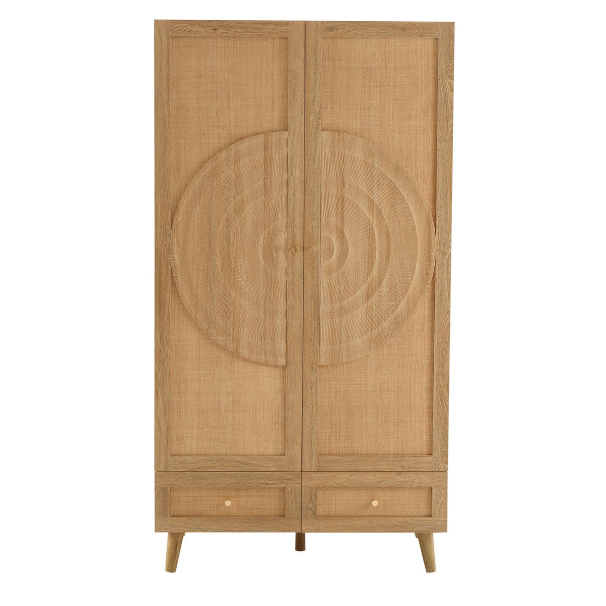 Dusklia - Raven Rattan 2 Door Wardrobe with Drawers - Light Wood