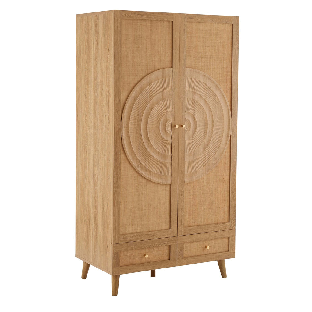 Dusklia - Raven Rattan 2 Door Wardrobe with Drawers - Light Wood