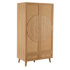 Dusklia - Raven Rattan 2 Door Wardrobe with Drawers - Light Wood