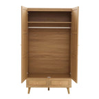Dusklia - Raven Rattan 2 Door Wardrobe with Drawers - Light Wood