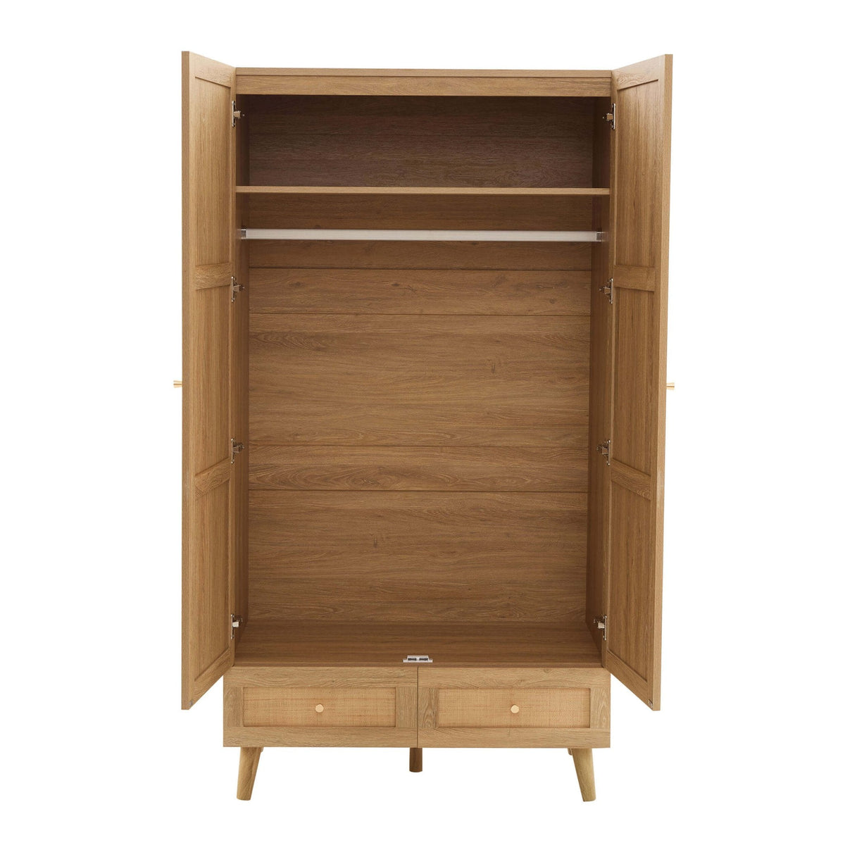 Dusklia - Raven Rattan 2 Door Wardrobe with Drawers - Light Wood