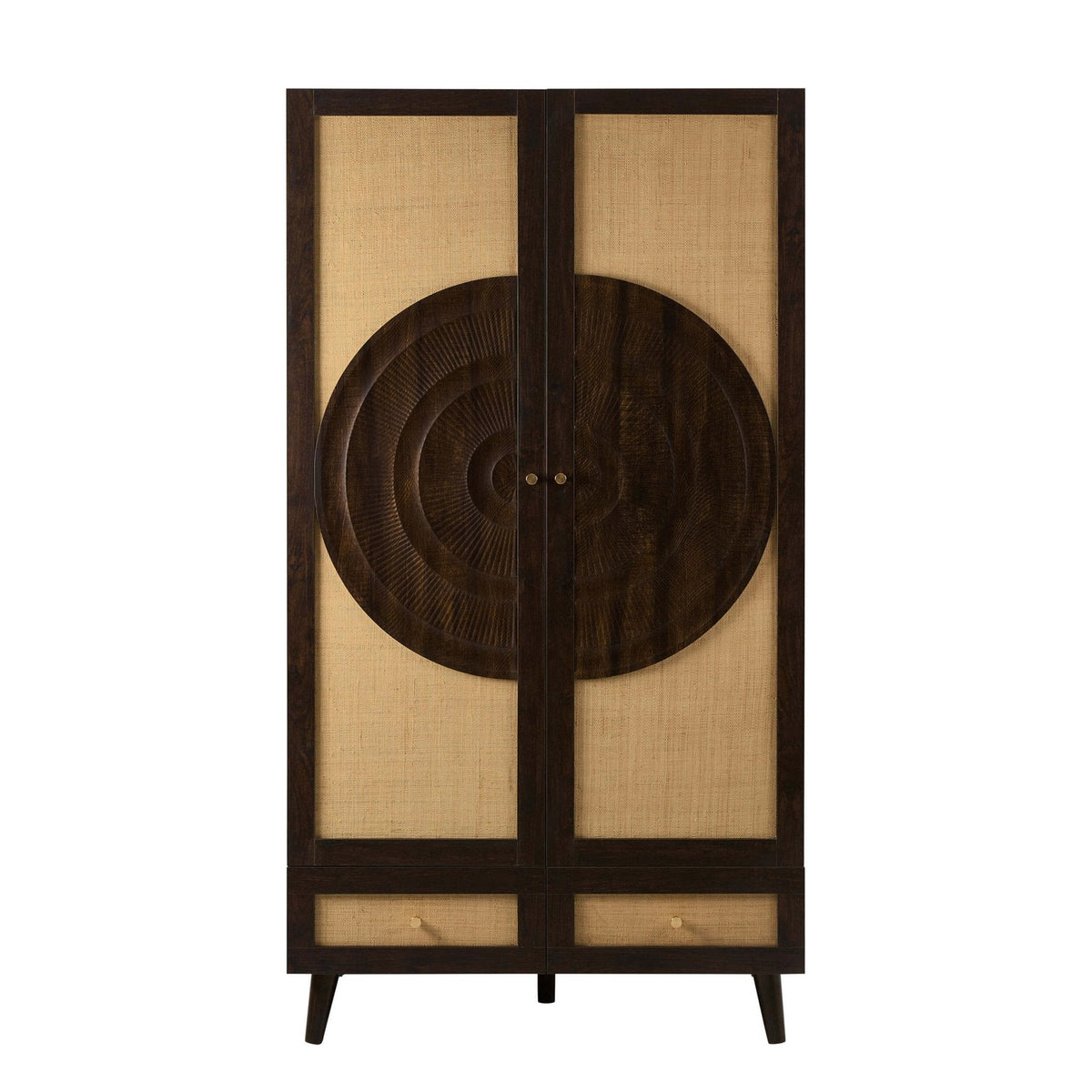 Dusklia - Raven Rattan 2 Door Wardrobe with Drawers - Walnut
