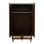 Dusklia - Raven Rattan 2 Door Wardrobe with Drawers - Walnut