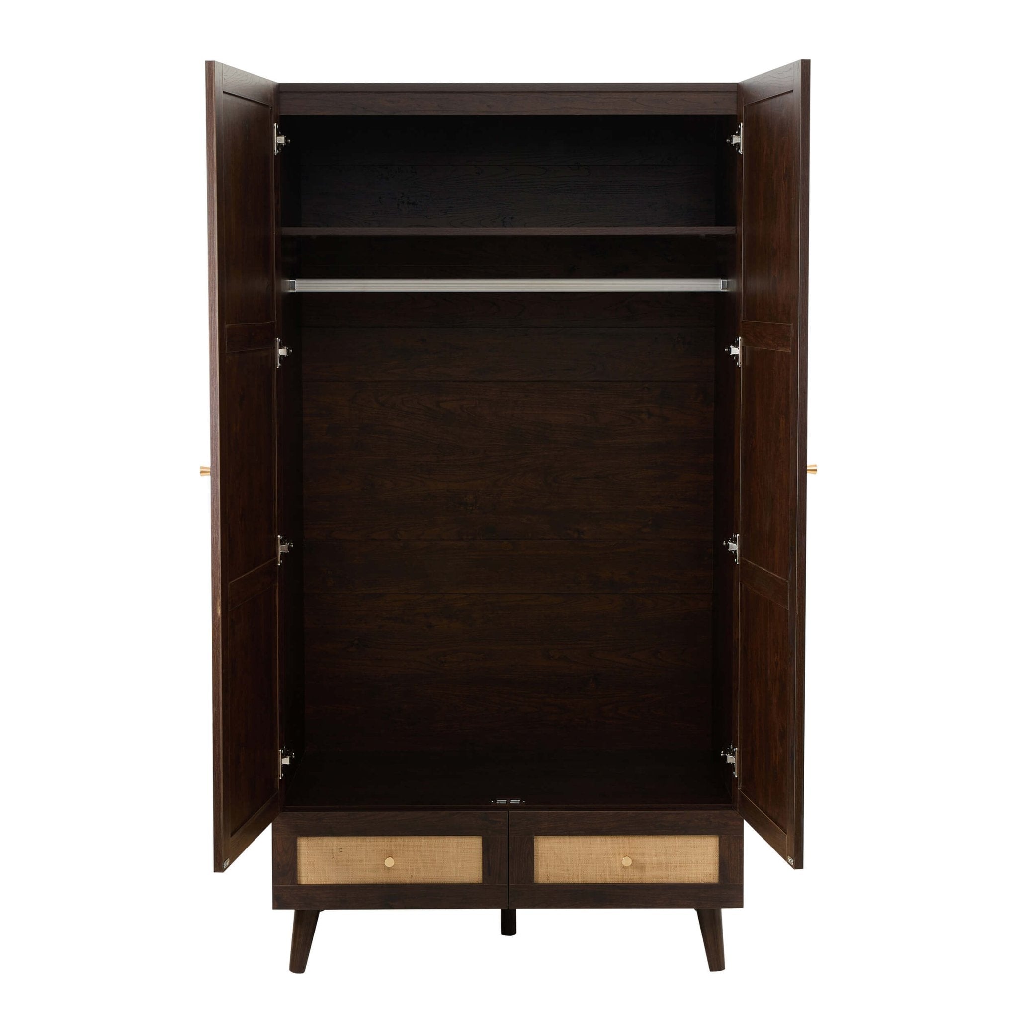 Dusklia - Raven Rattan 2 Door Wardrobe with Drawers - Walnut