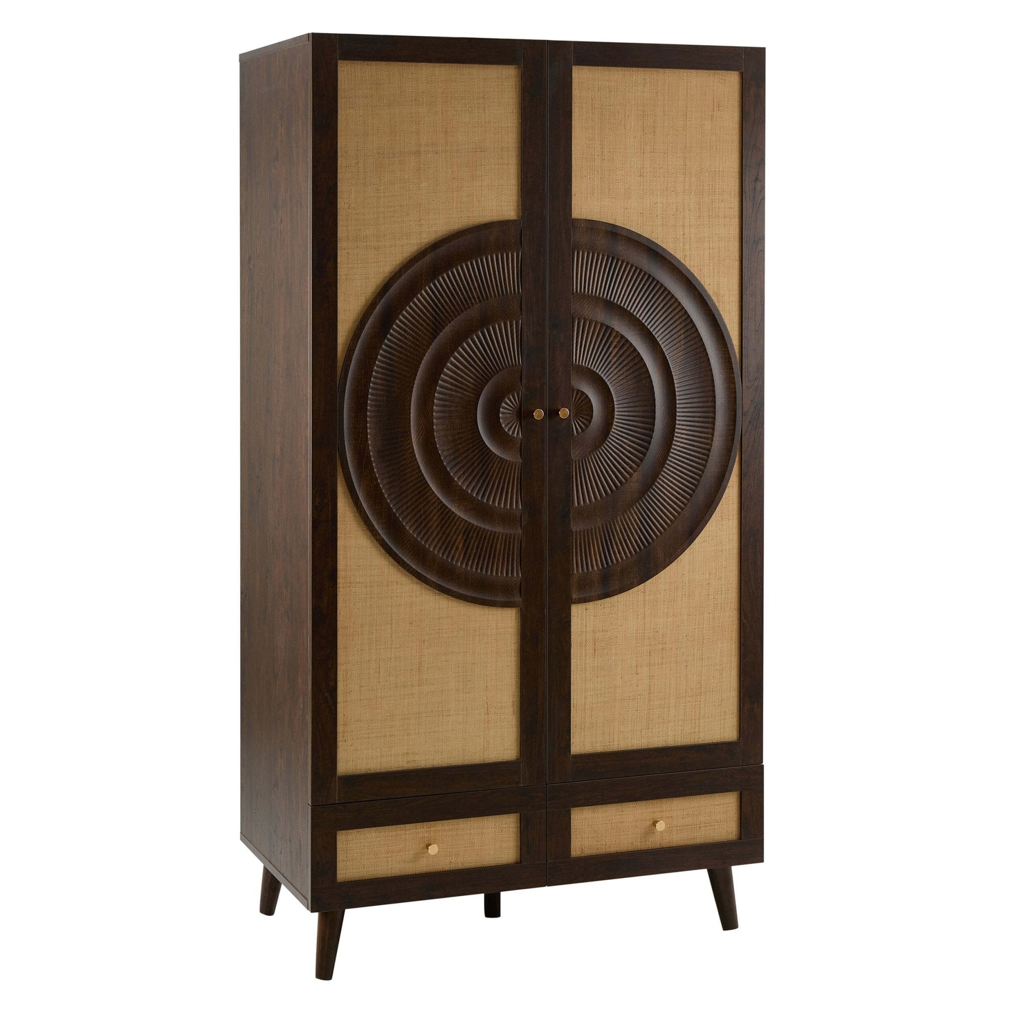 Dusklia - Raven Rattan 2 Door Wardrobe with Drawers - Walnut