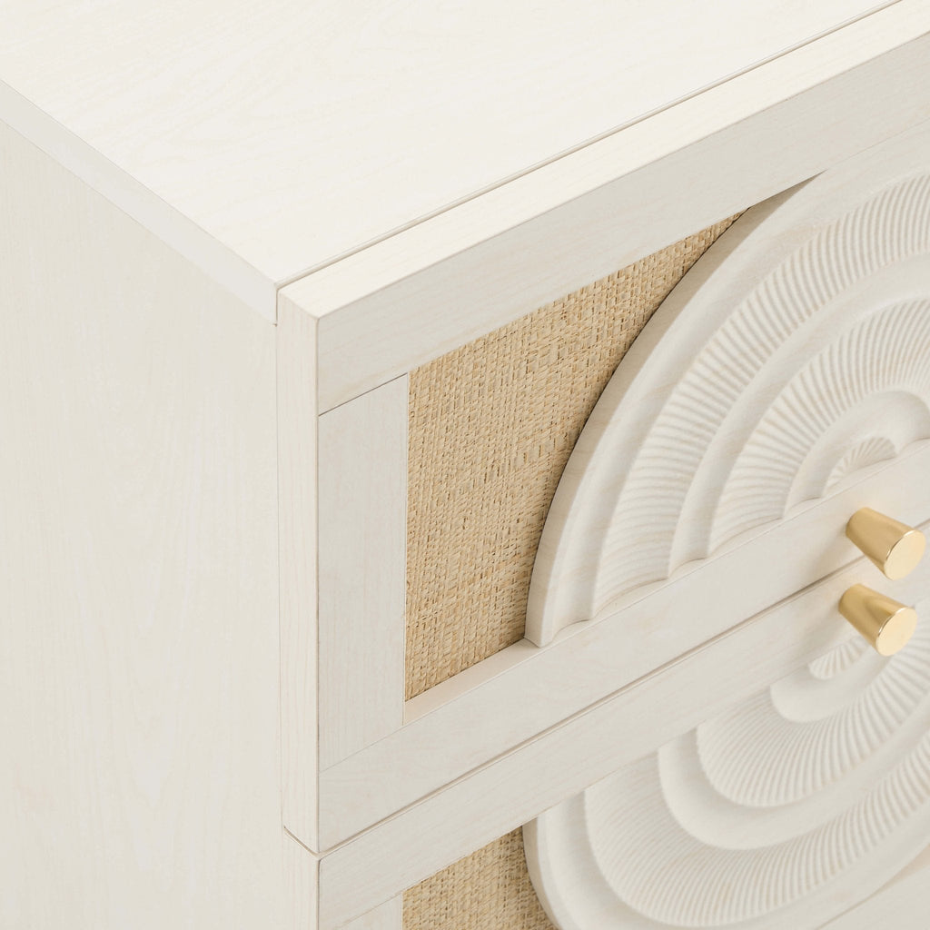Dusklia - Raven Rattan 2 Drawer Bedside Table - Cream Oak Effect
