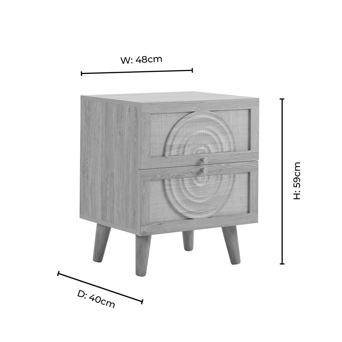 Dusklia - Raven Rattan 2 Drawer Bedside Table - Walnut