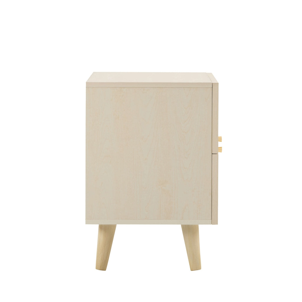 Dusklia - Raven Rattan 2 Drawer Bedside Table - Cream Oak Effect