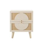 Dusklia - Raven Rattan 2 Drawer Bedside Table - Cream Oak Effect