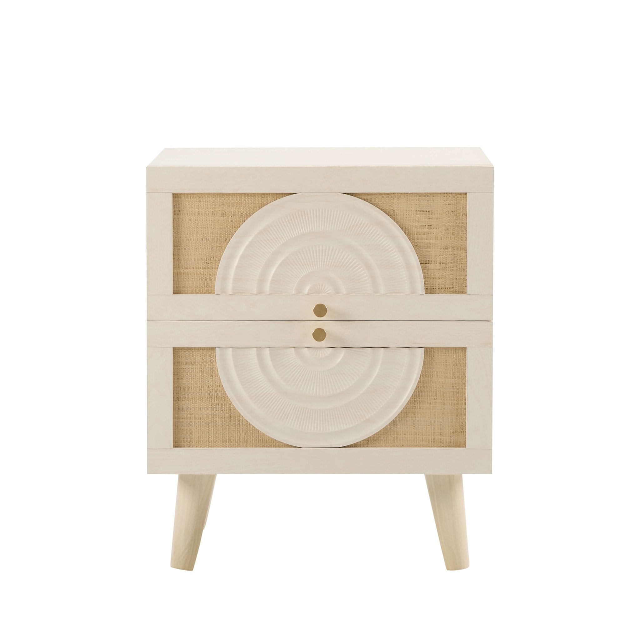 Dusklia - Raven Rattan 2 Drawer Bedside Table - Cream Oak Effect