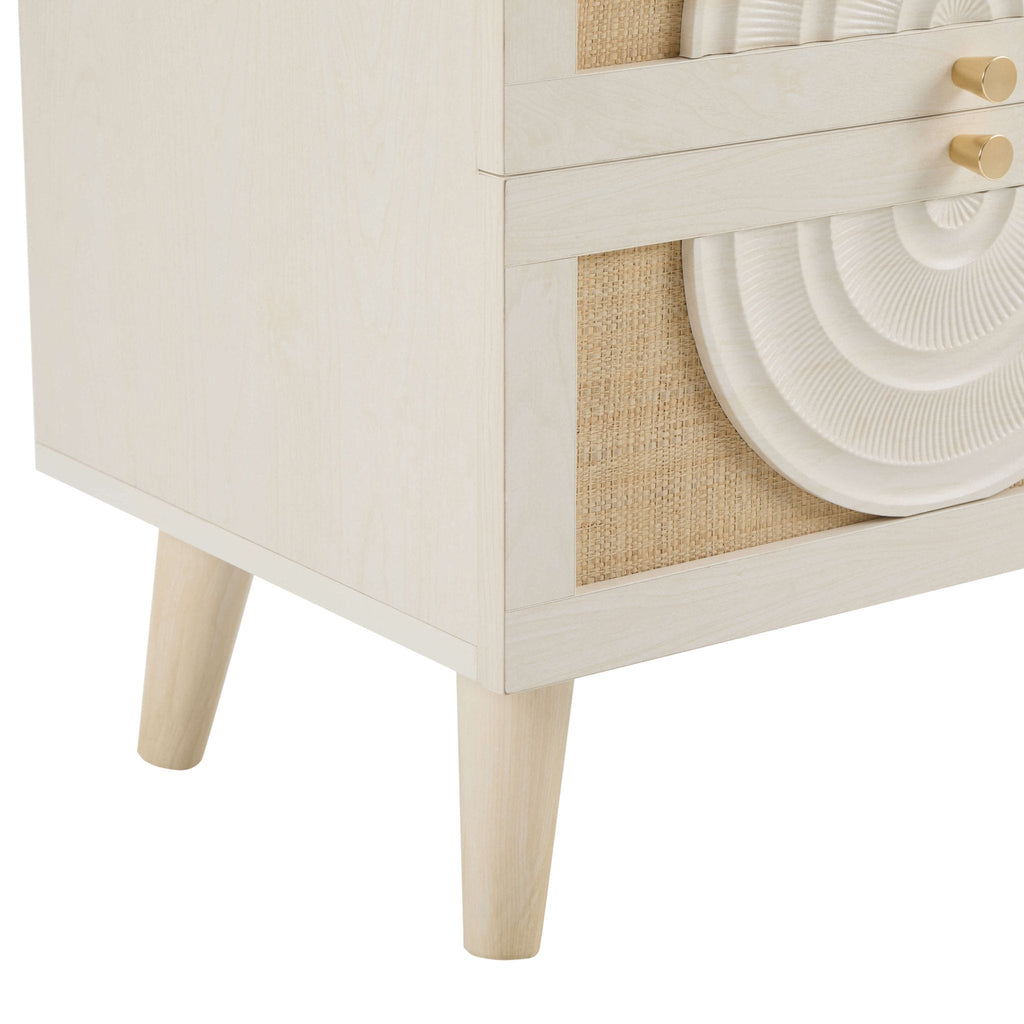 Dusklia - Raven Rattan 2 Drawer Bedside Table - Cream Oak Effect