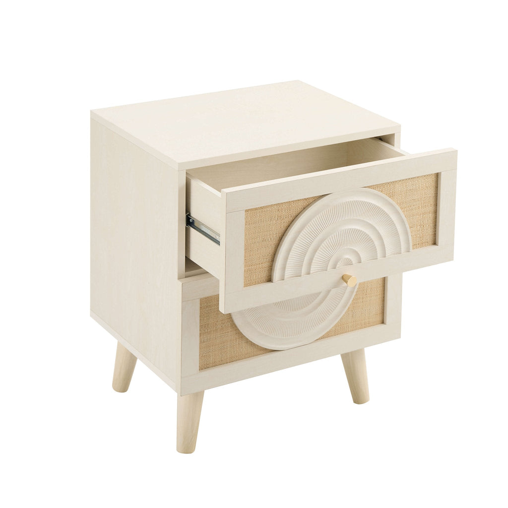 Dusklia - Raven Rattan 2 Drawer Bedside Table - Cream Oak Effect