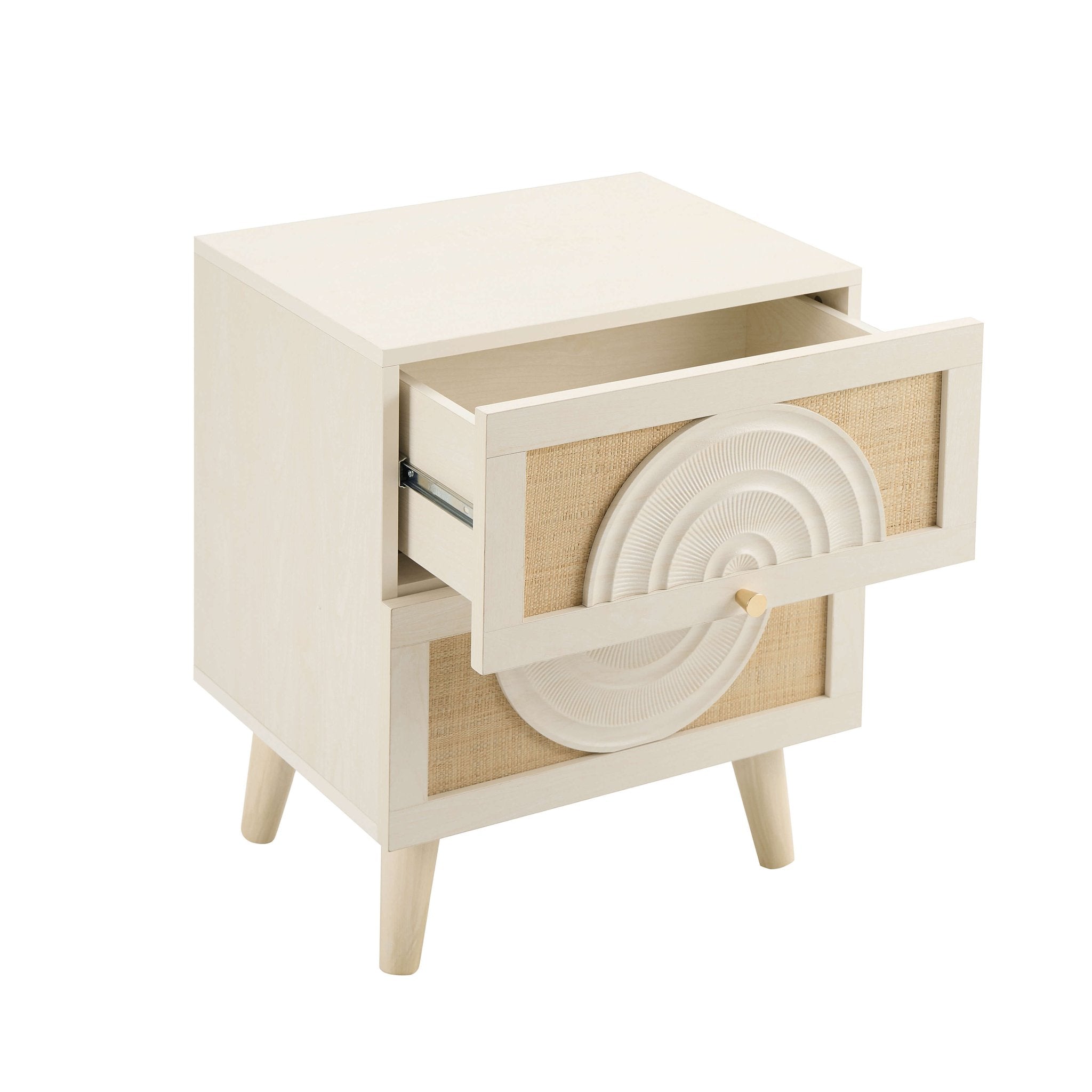 Dusklia - Raven Rattan 2 Drawer Bedside Table - Cream Oak Effect