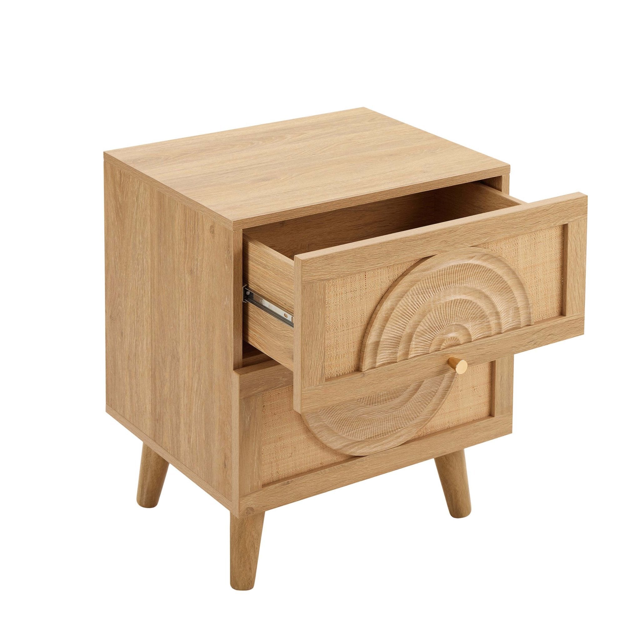 Dusklia - Raven Rattan 2 Drawer Bedside Table - Light Wood