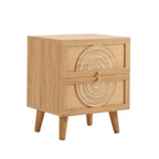Dusklia - Raven Rattan 2 Drawer Bedside Table - Light Wood