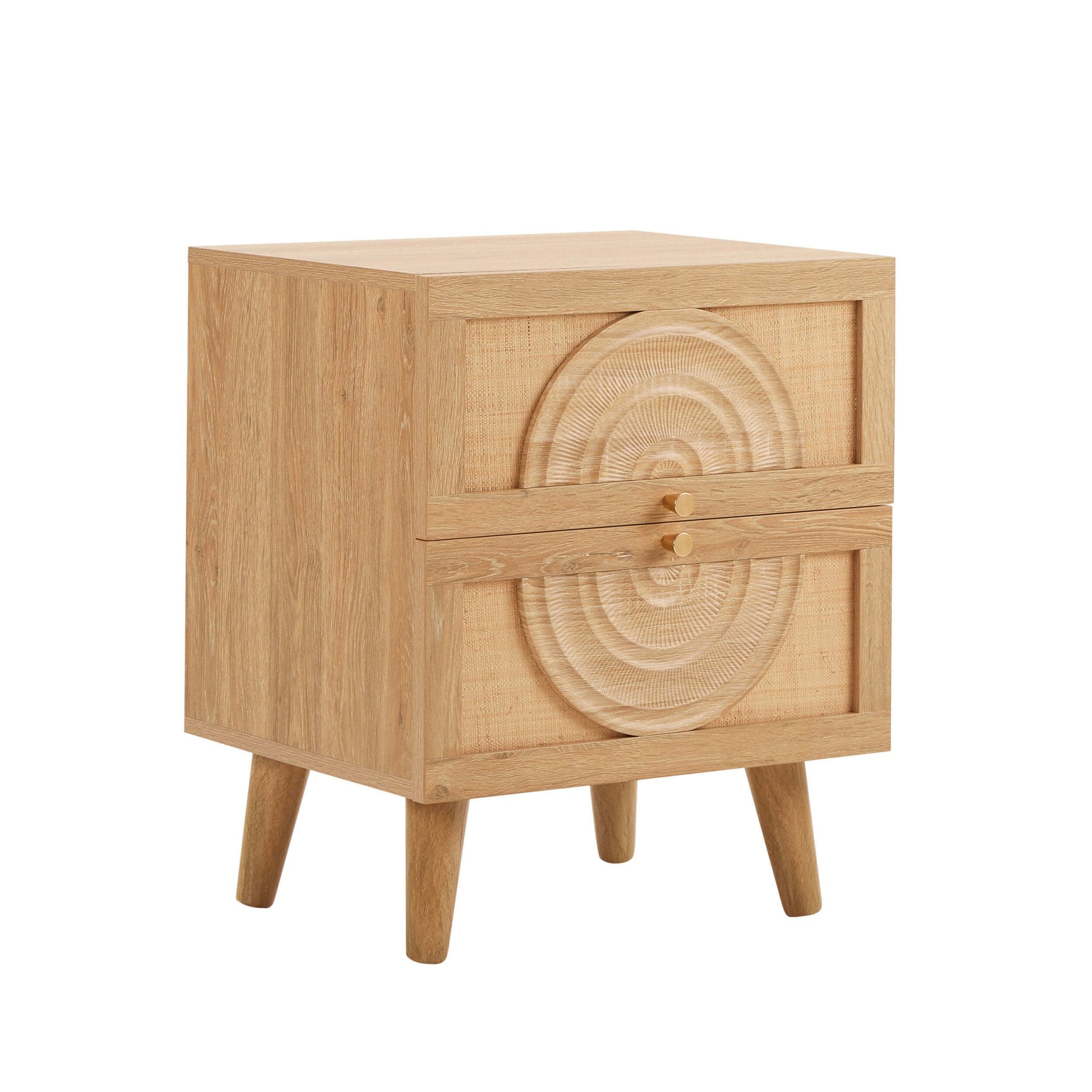 Dusklia - Raven Rattan 2 Drawer Bedside Table - Light Wood