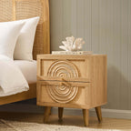 Dusklia - Raven Rattan 2 Drawer Bedside Table - Light Wood