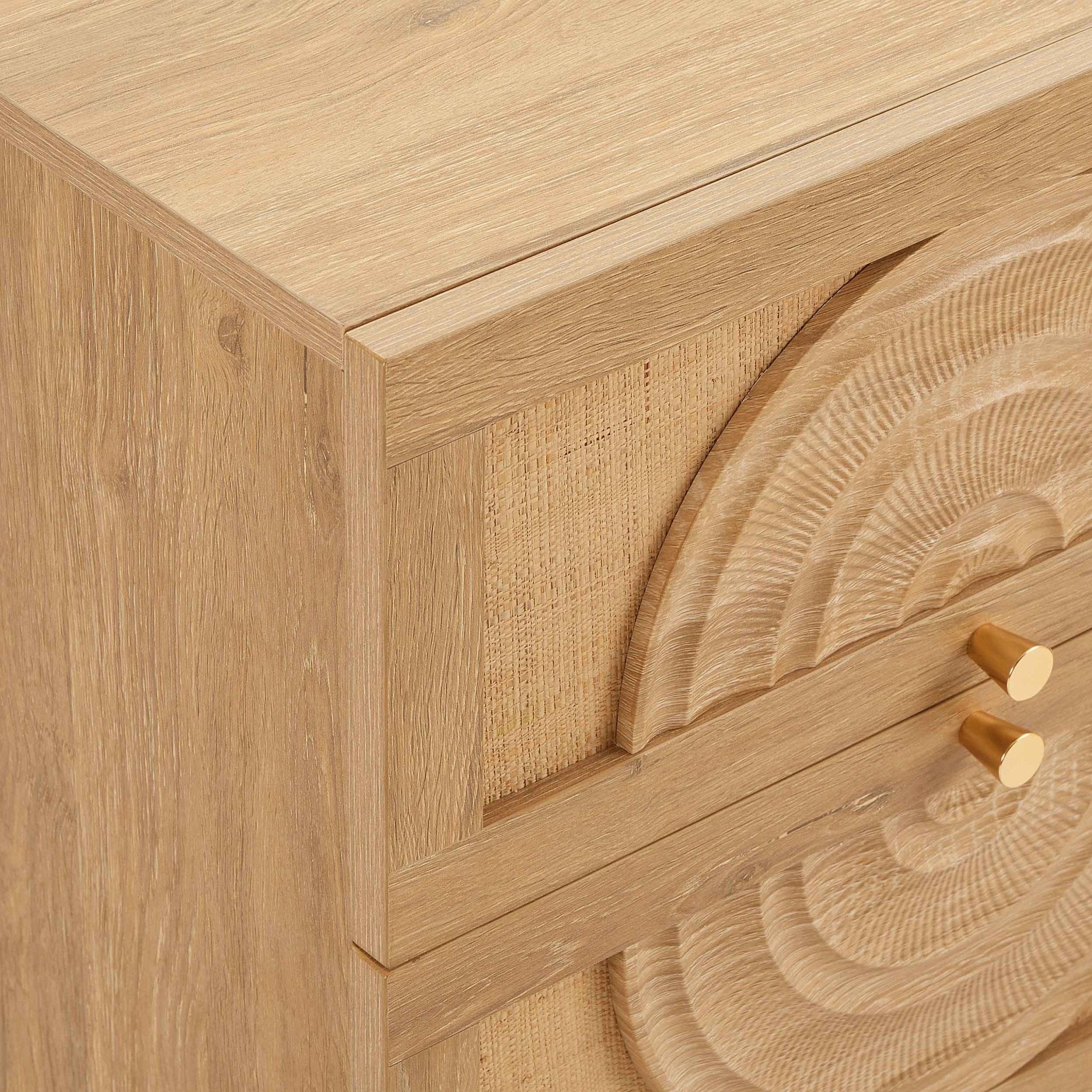 Dusklia - Raven Rattan 2 Drawer Bedside Table - Light Wood