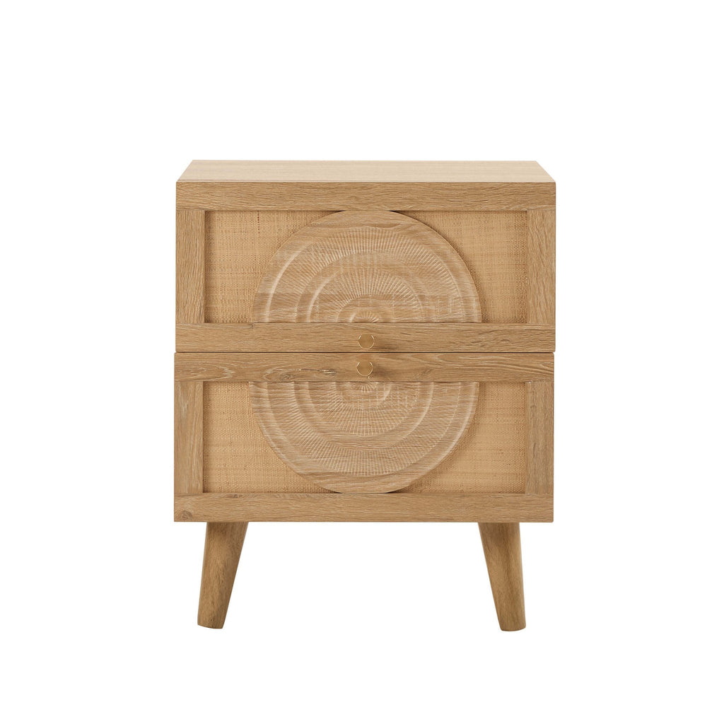 Dusklia - Raven Rattan 2 Drawer Bedside Table - Light Wood