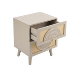 Dusklia - Raven Rattan 2 Drawer Bedside Table - Taupe
