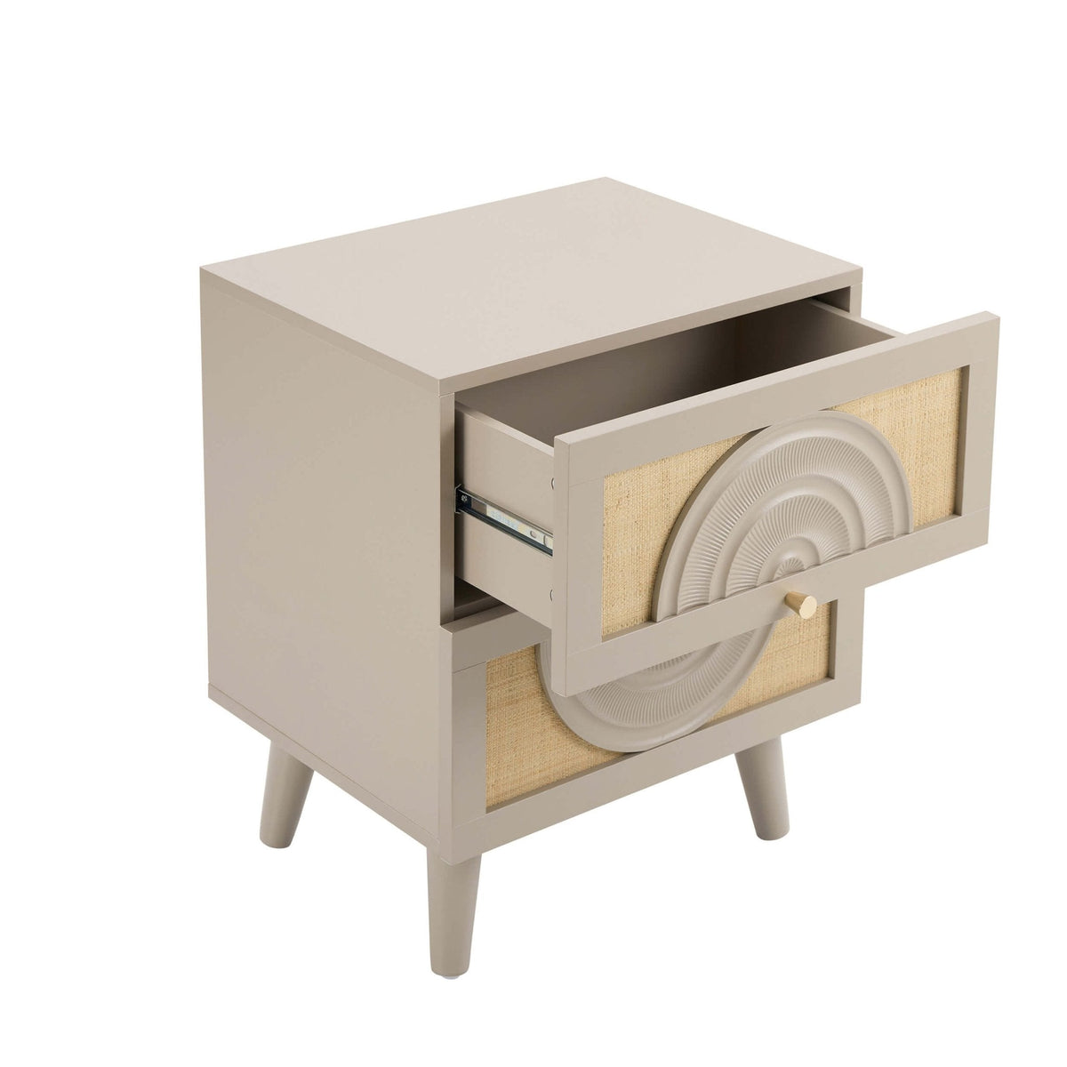Dusklia - Raven Rattan 2 Drawer Bedside Table - Taupe