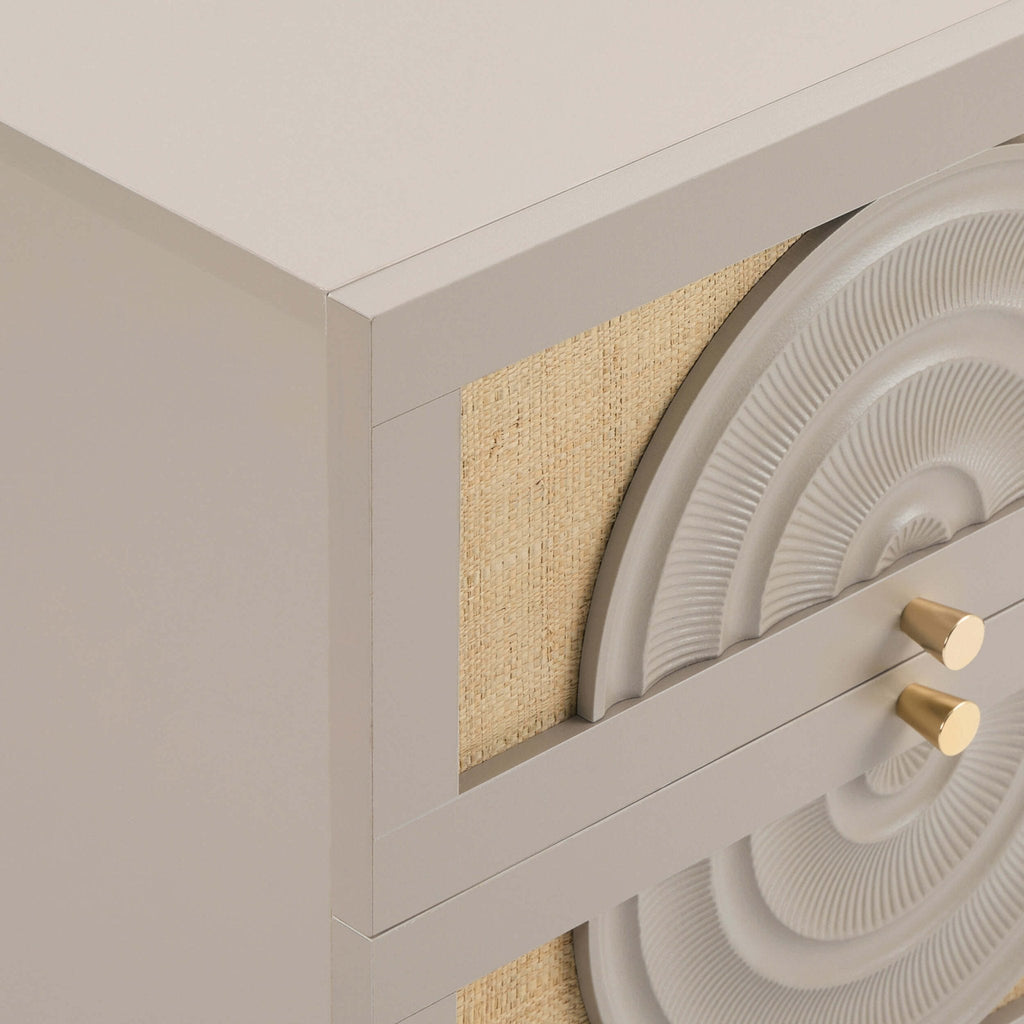 Dusklia - Raven Rattan 2 Drawer Bedside Table - Taupe