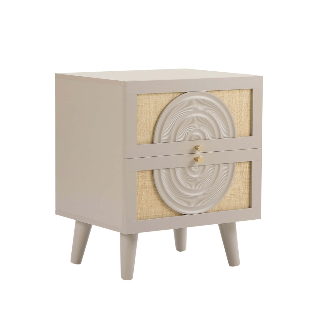 Dusklia - Raven Rattan 2 Drawer Bedside Table - Taupe