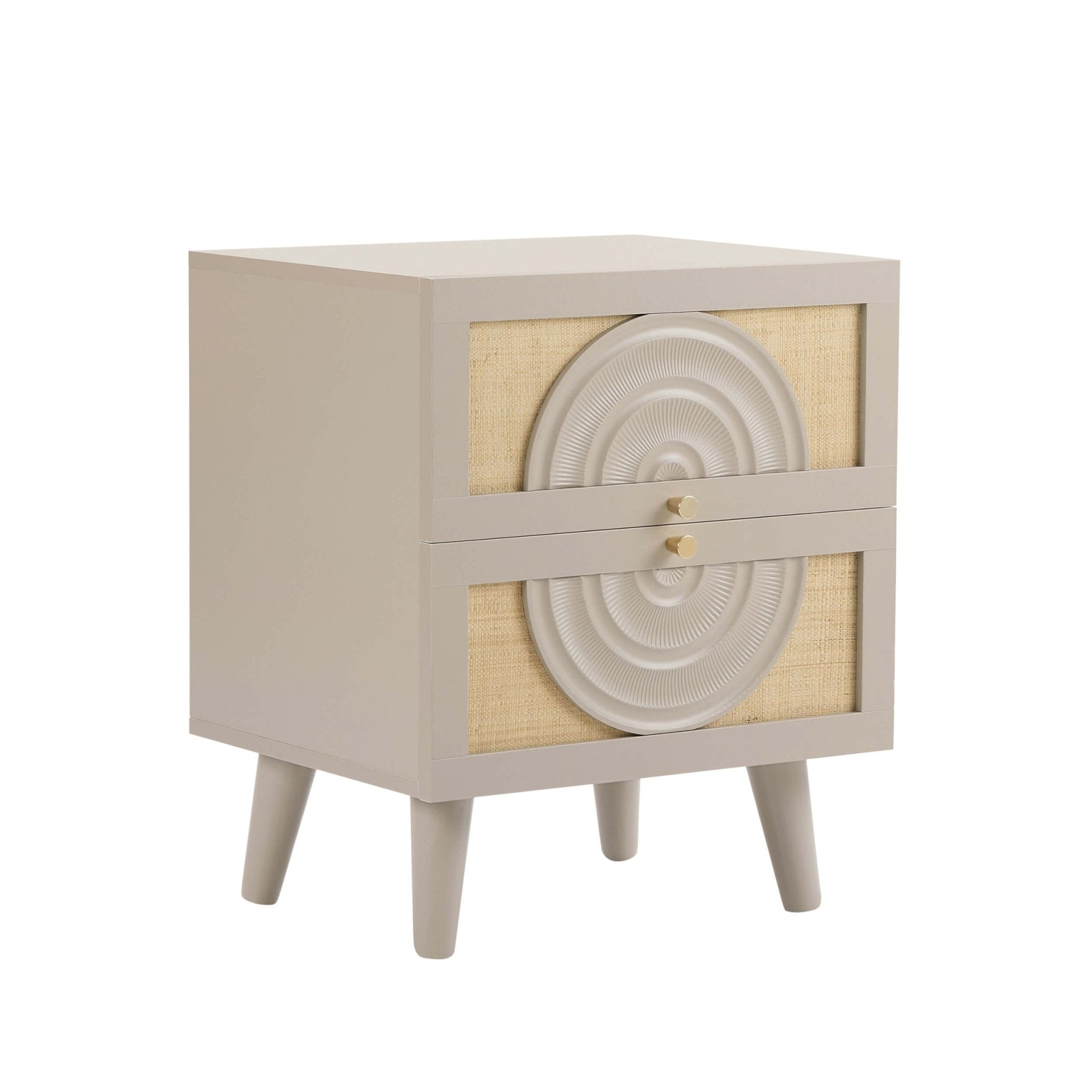 Dusklia - Raven Rattan 2 Drawer Bedside Table - Taupe