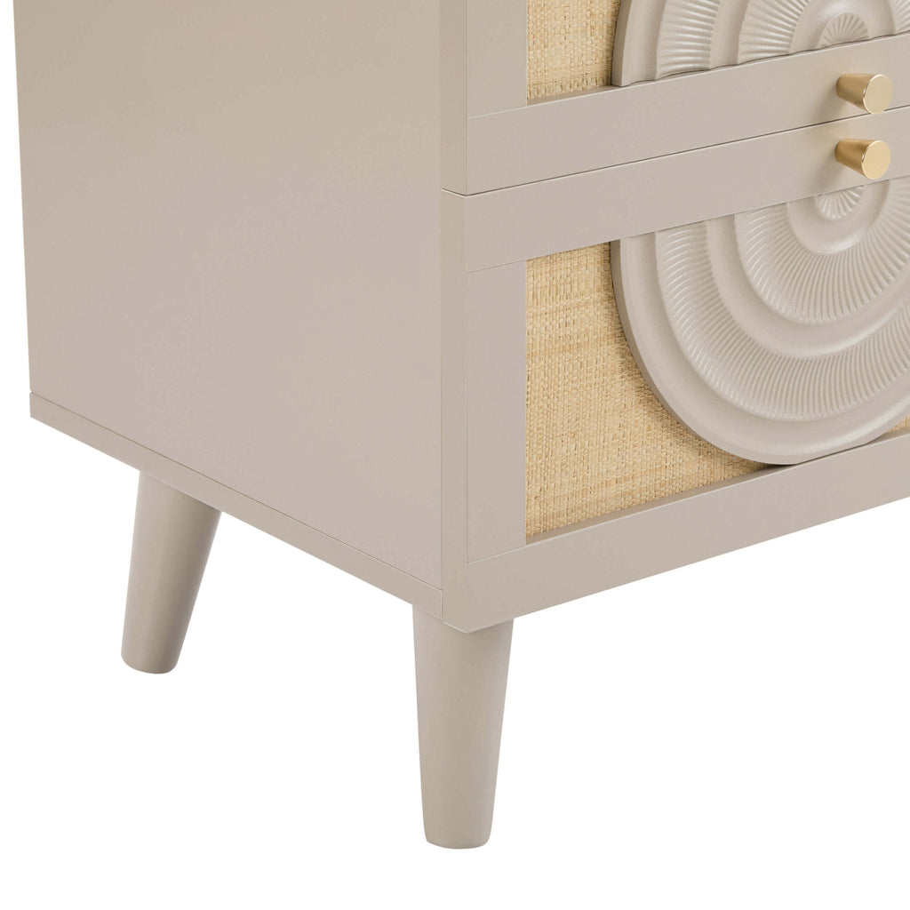 Dusklia - Raven Rattan 2 Drawer Bedside Table - Taupe