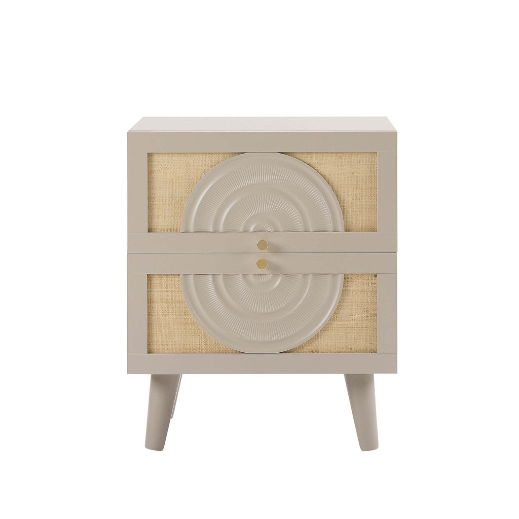 Dusklia - Raven Rattan 2 Drawer Bedside Table - Taupe