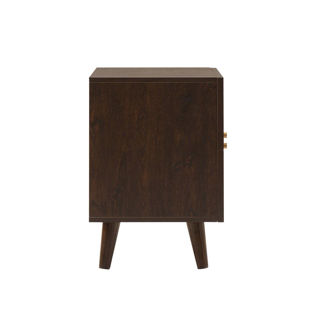 Dusklia - Raven Rattan 2 Drawer Bedside Table - Walnut