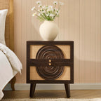 Dusklia - Raven Rattan 2 Drawer Bedside Table - Walnut