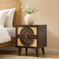 Dusklia - Raven Rattan 2 Drawer Bedside Table - Walnut