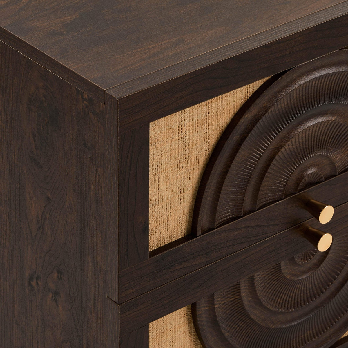 Dusklia - Raven Rattan 2 Drawer Bedside Table - Walnut