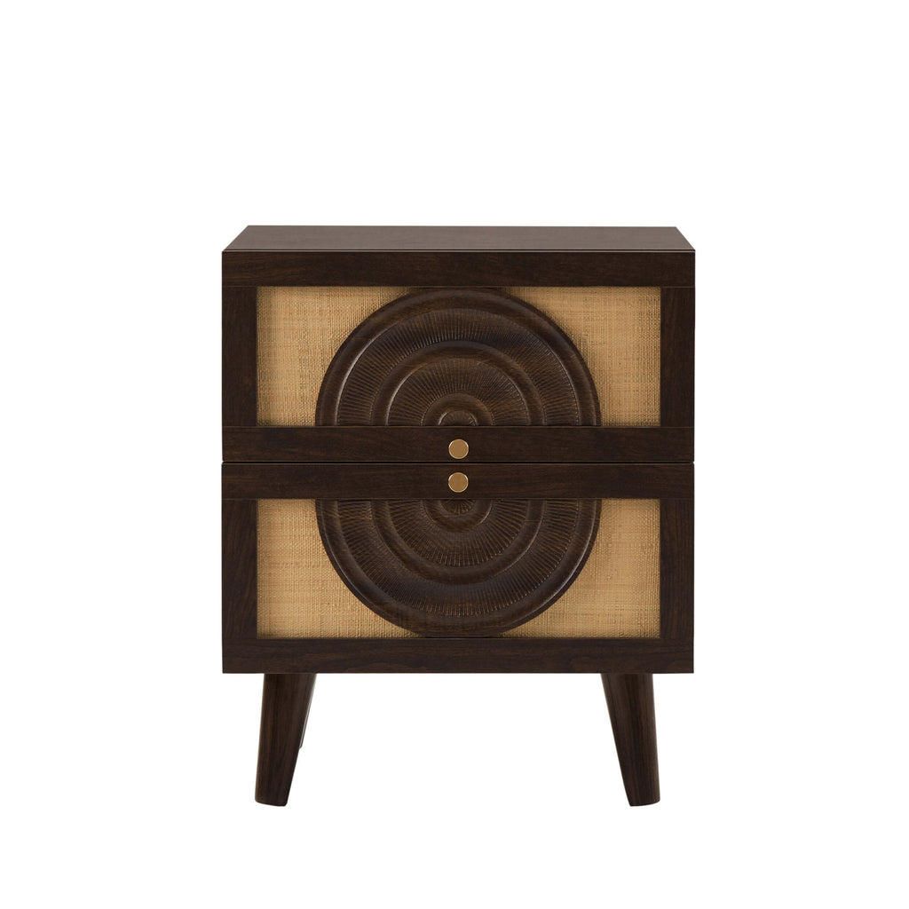 Dusklia - Raven Rattan 2 Drawer Bedside Table - Walnut