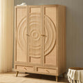 Dusklia - Raven Rattan 3 Door Wardrobe with Drawers - Light Wood
