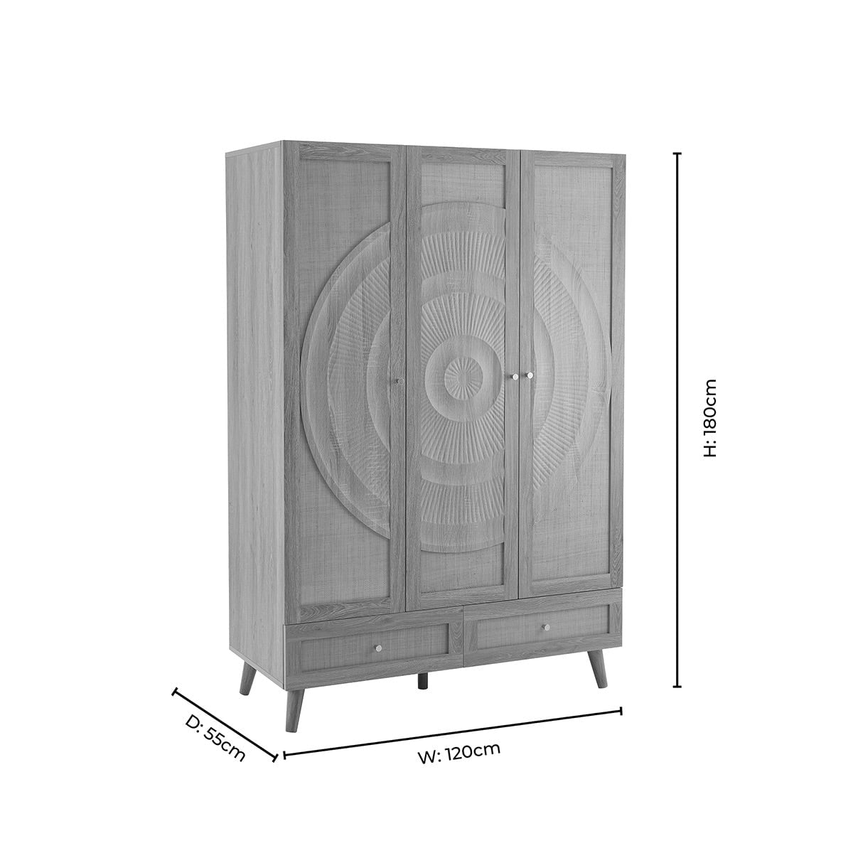 Dusklia - Raven Rattan 3 Door Wardrobe with Drawers - Walnut