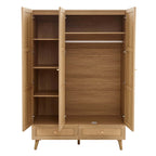Dusklia - Raven Rattan 3 Door Wardrobe with Drawers - Light Wood