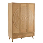 Dusklia - Raven Rattan 3 Door Wardrobe with Drawers - Light Wood