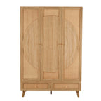 Dusklia - Raven Rattan 3 Door Wardrobe with Drawers - Light Wood