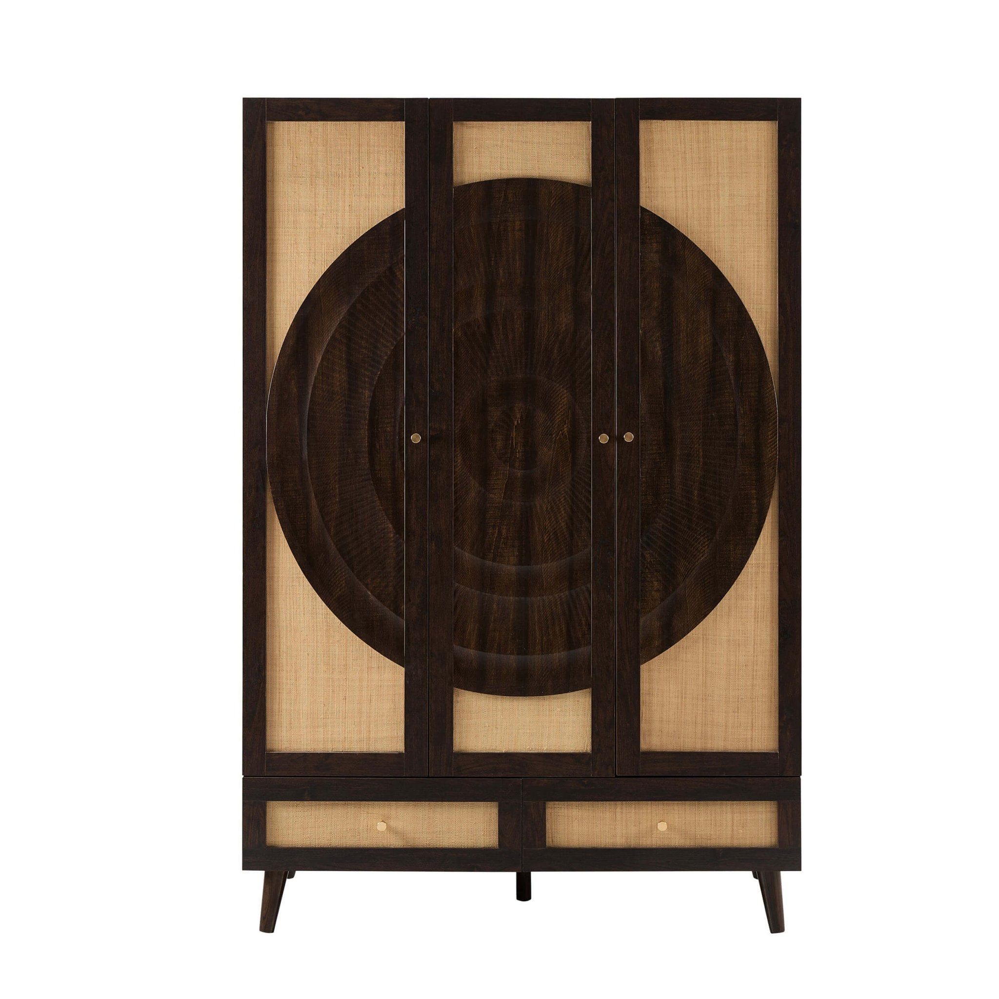 Dusklia - Raven Rattan 3 Door Wardrobe with Drawers - Walnut