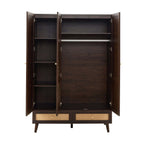 Dusklia - Raven Rattan 3 Door Wardrobe with Drawers - Walnut