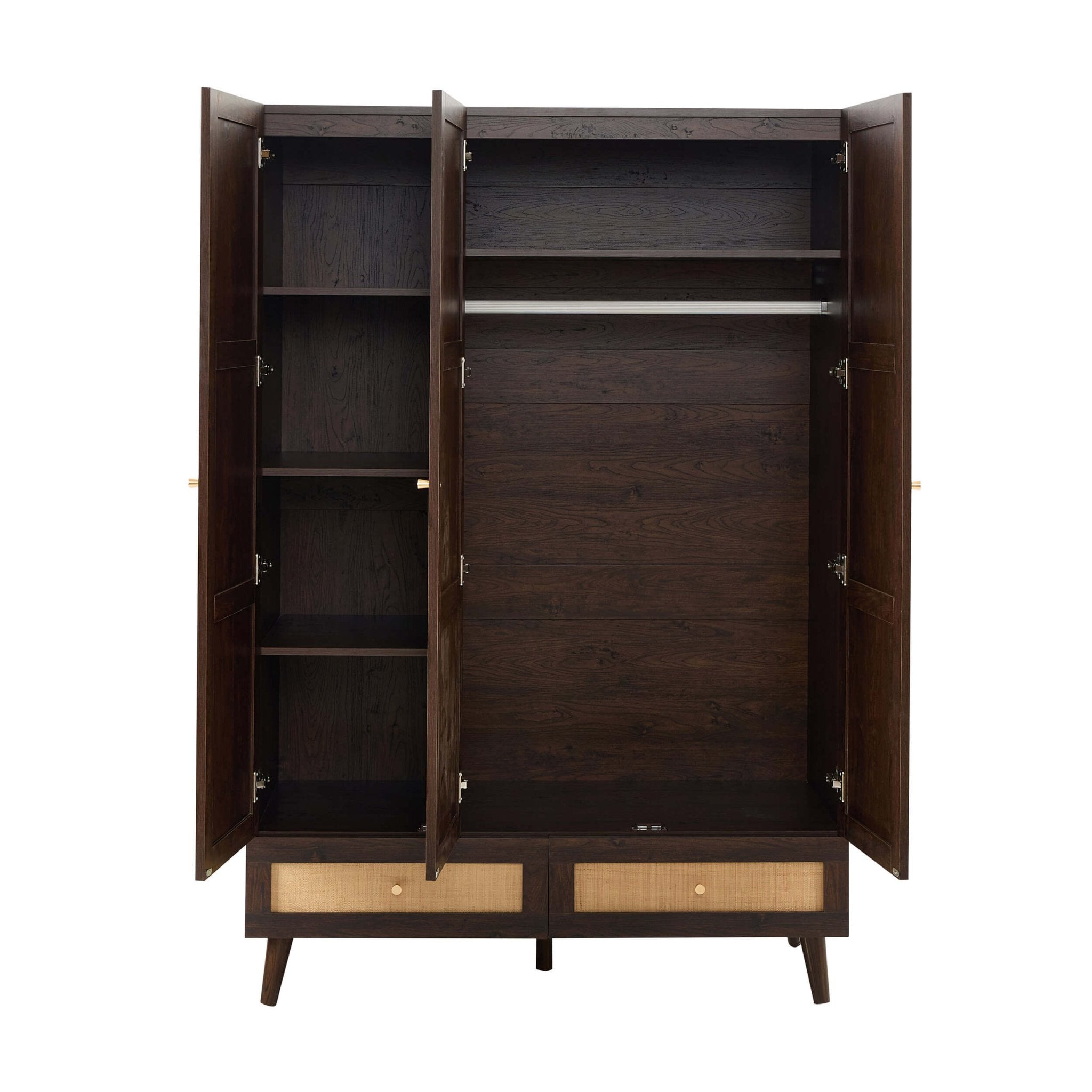 Dusklia - Raven Rattan 3 Door Wardrobe with Drawers - Walnut