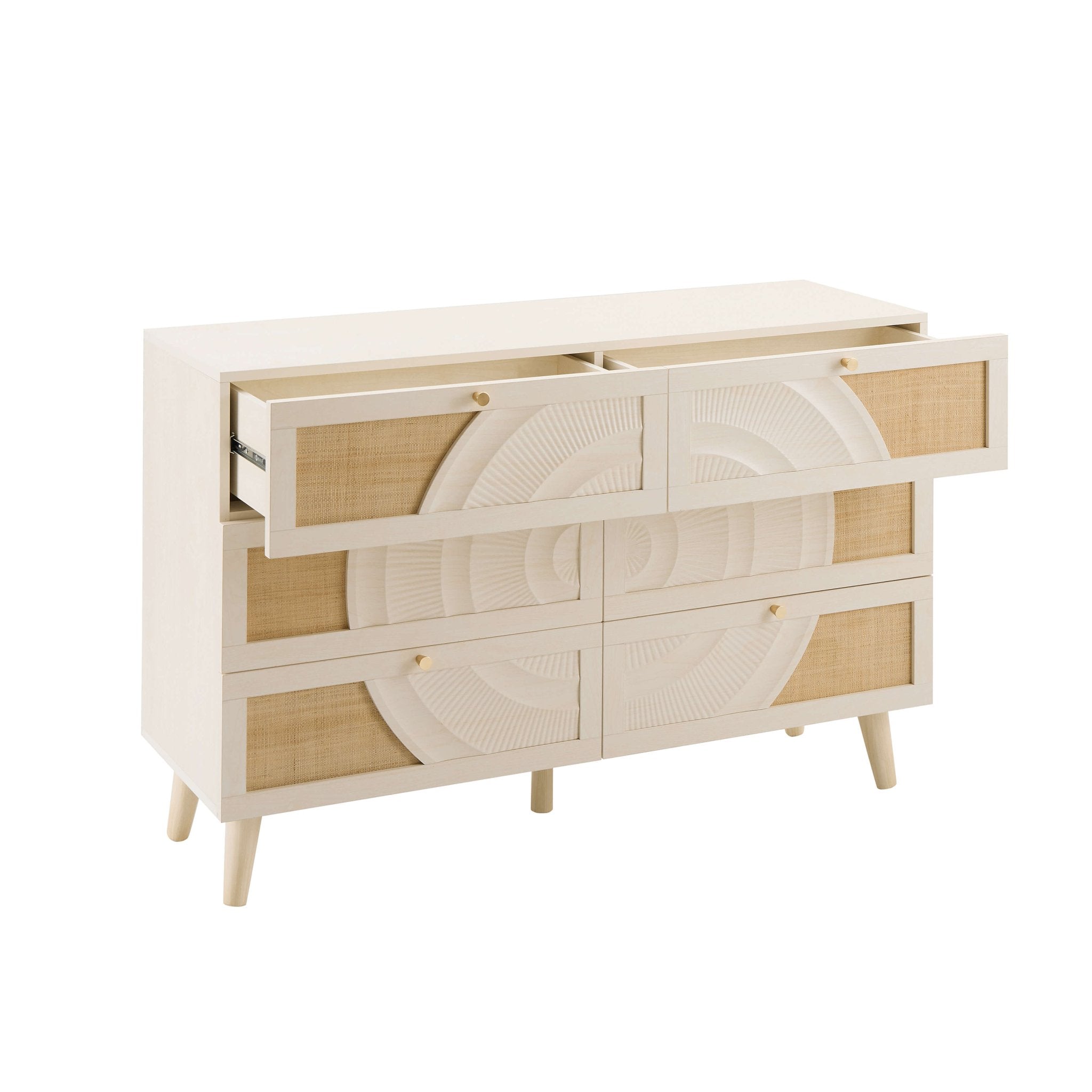 Dusklia - Raven Rattan 6 Drawer Chest - Cream Oak Effect