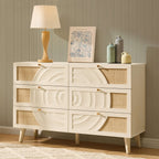 Dusklia - Raven Rattan 6 Drawer Chest - Cream Oak Effect