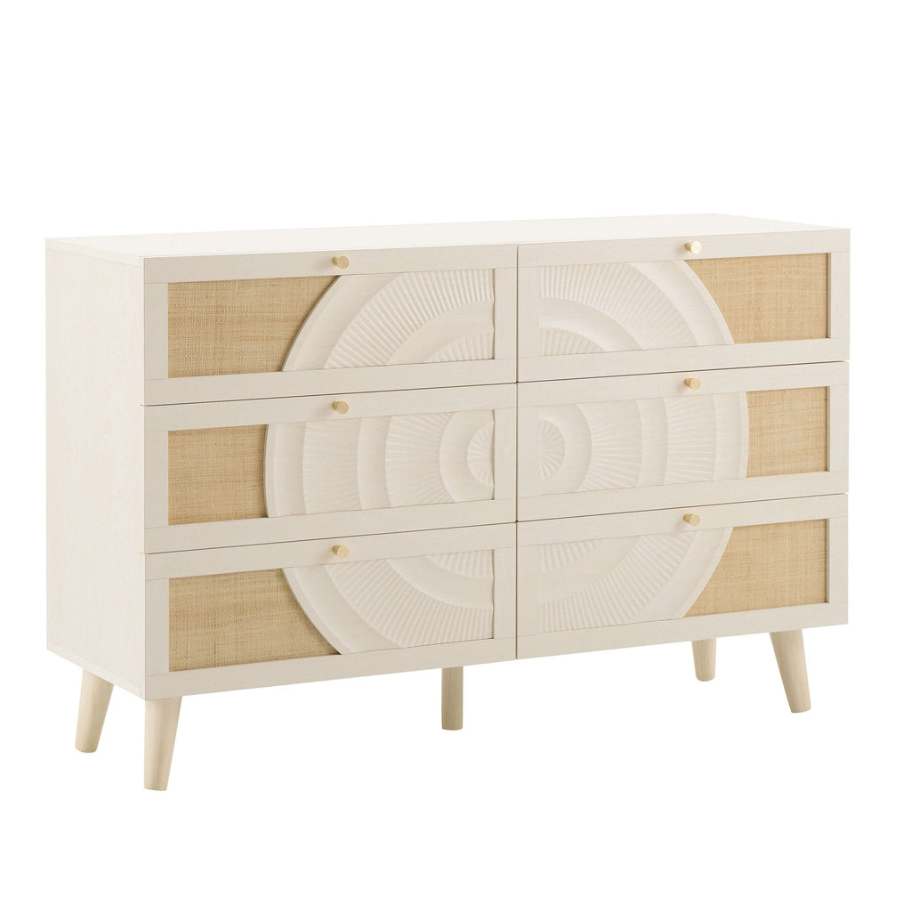 Dusklia - Raven Rattan 6 Drawer Chest - Cream Oak Effect