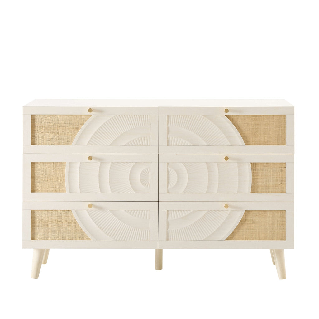 Dusklia - Raven Rattan 6 Drawer Chest - Cream Oak Effect