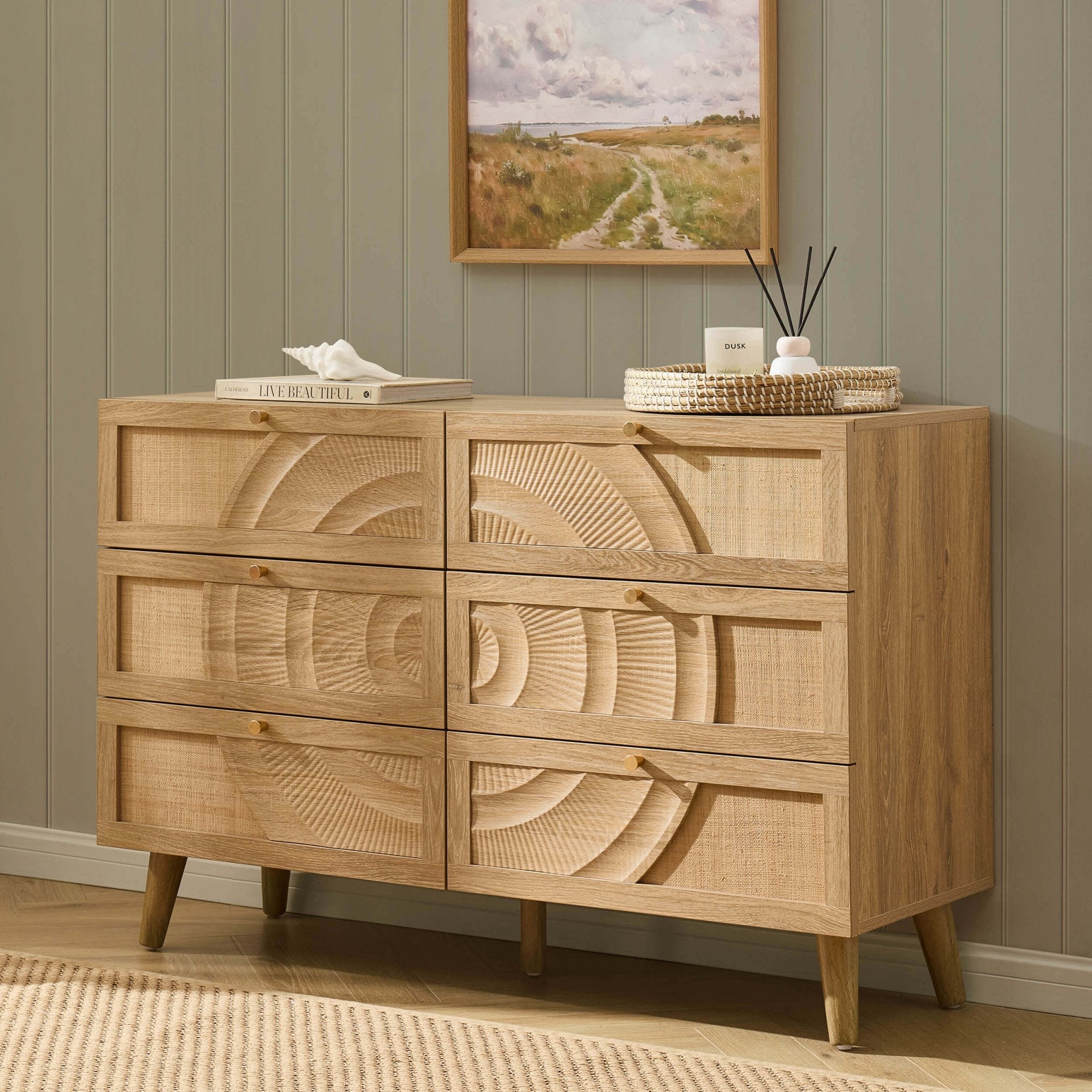 Dusklia - Raven Rattan 6 Drawer Chest - Light Wood