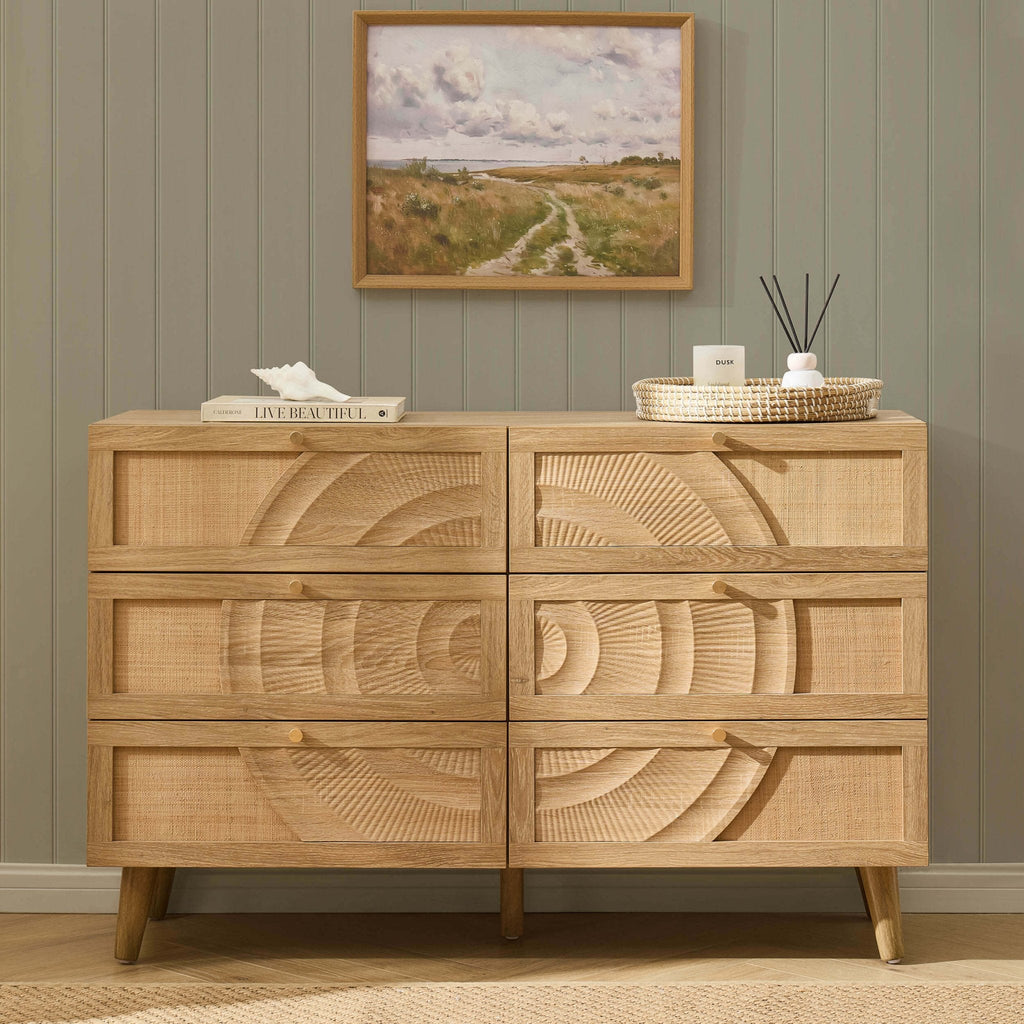 Dusklia - Raven Rattan 6 Drawer Chest - Light Wood